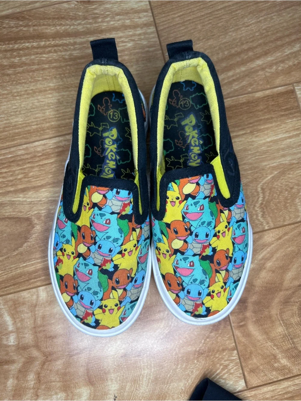 Pokémon Kids Slip-On Sneakers Size 13 Pikachu Charmander Squirtle Bulbasaur